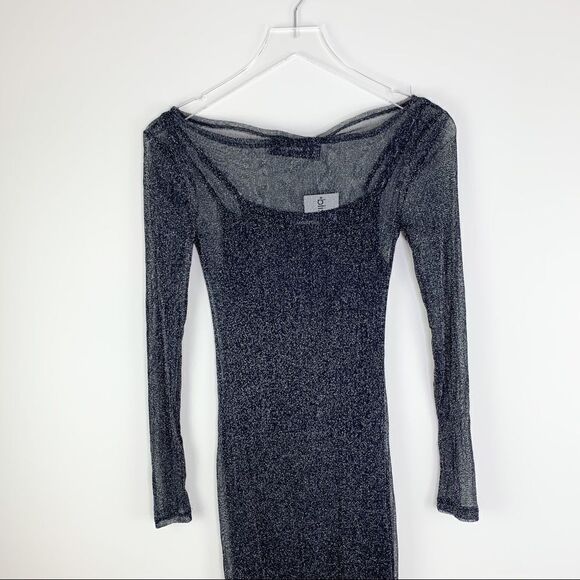 MINKPINK In the Night Black Sheer Sparkle Mesh Midi Dress Over Slip Dress XS NWT - Picture 6 of 16